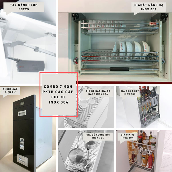 Combo phụ kiện tủ bếp 5 món Fulco cao cấp inox 304 Combo phụ kiện tủ bếp 5 món Fulco cao cấp inox 304