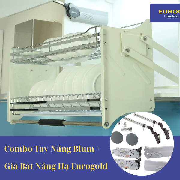 Combo Tay Nâng Blum Và Giá Bát Nâng Hạ Eurogld Inox 304 Combo Tay Nâng Blum Và Giá Bát Nâng Hạ Eurogld Inox 304